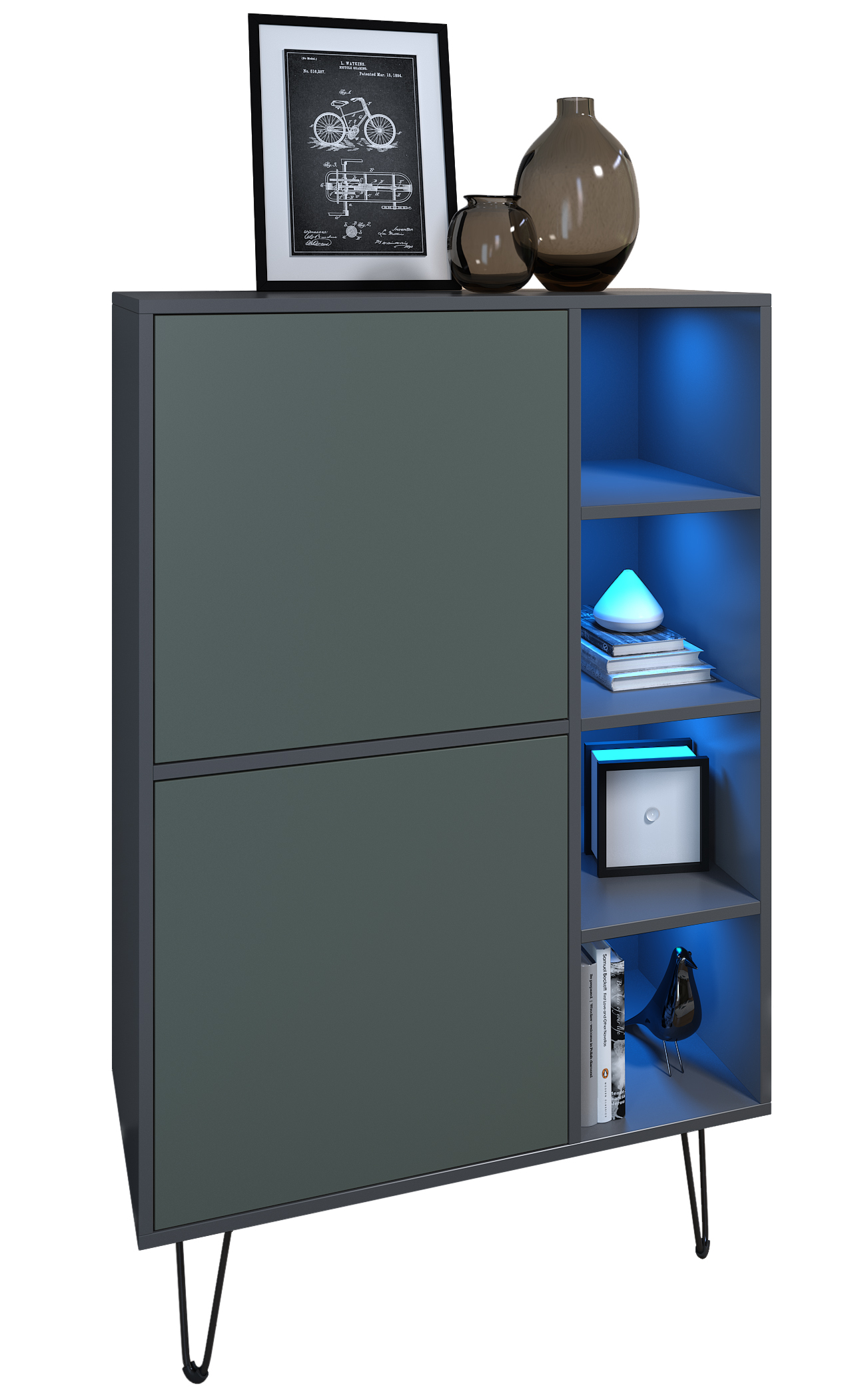 Highboard Havana V1 mit LED Kommode mit LED, Made in Germany Anthrazit matt / Anthrazit matt (124 x 79 x 35 cm)
