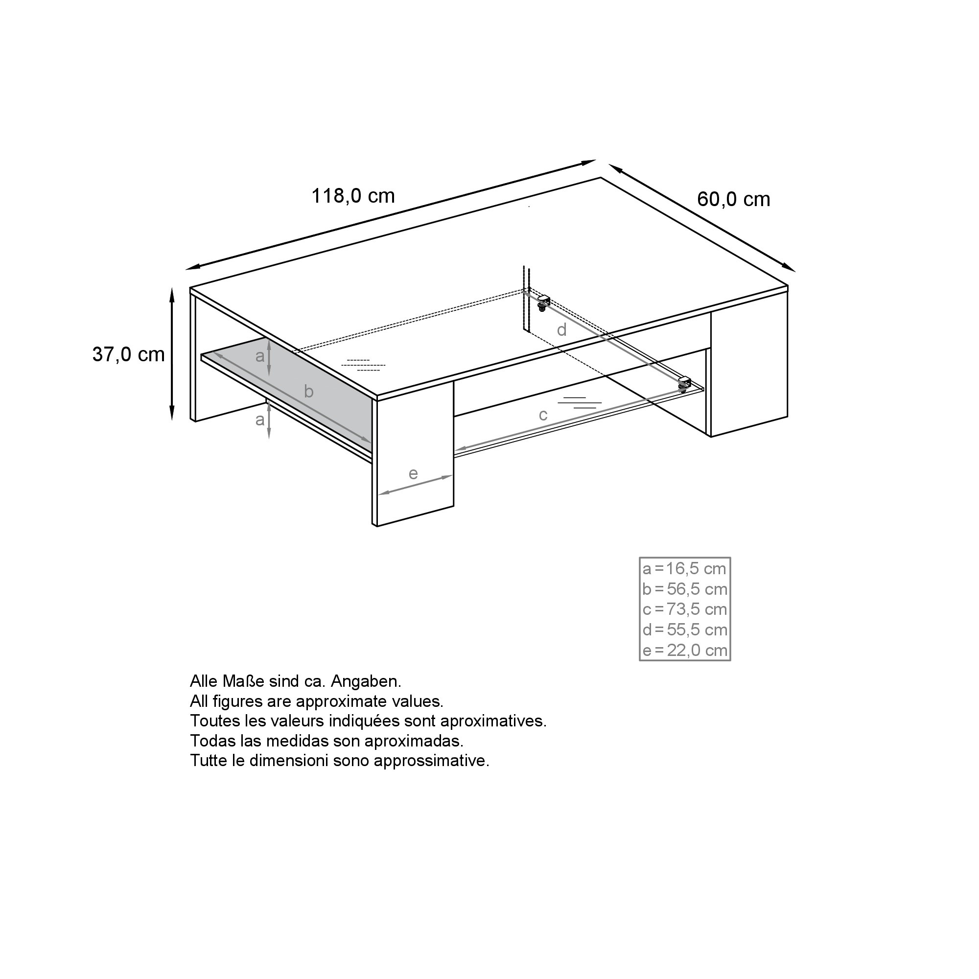 Tisch Clip  mit 2 Seitenfächern und 1 Glasplatte,  Weiß matt/ Grau Hochglanz (118 x 37 x 60 cm)