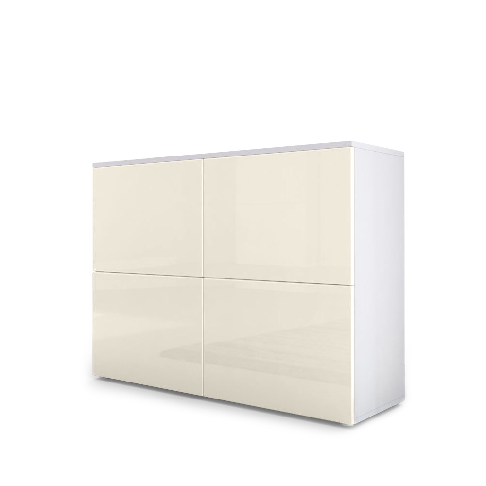 Kommode Rova mit 4 Türen Weiß matt/Creme Hochglanz (92 x 72 x 35 cm)
